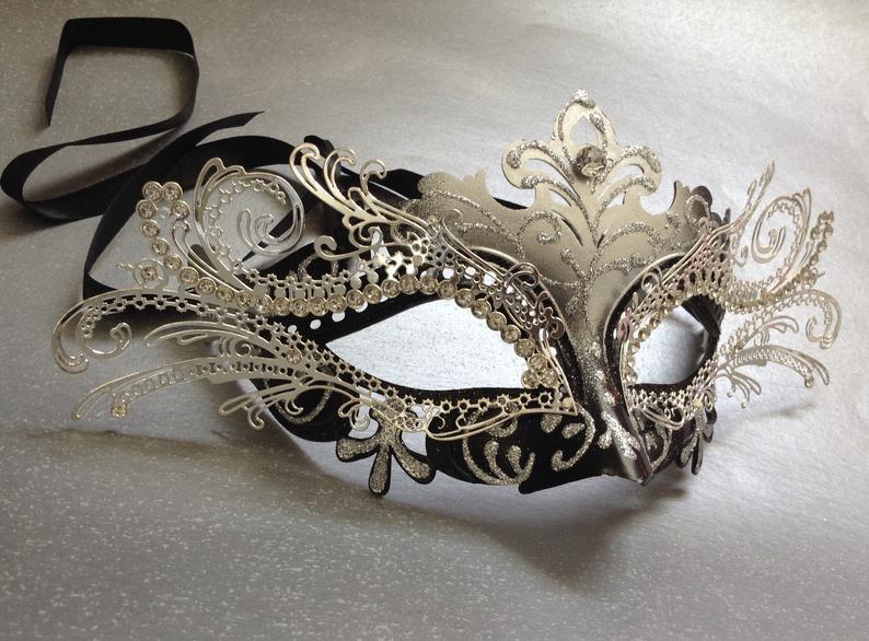 Black and laser Cut Metal Masquerade Mask – Maskarade – New Orleans Best Store – Imported Mask, Handmade Masks
